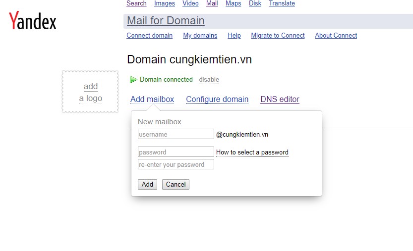 tạo mail tên miền riêng với yandex