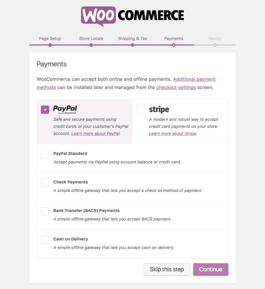 Payments configuration for WooCommerce plugin