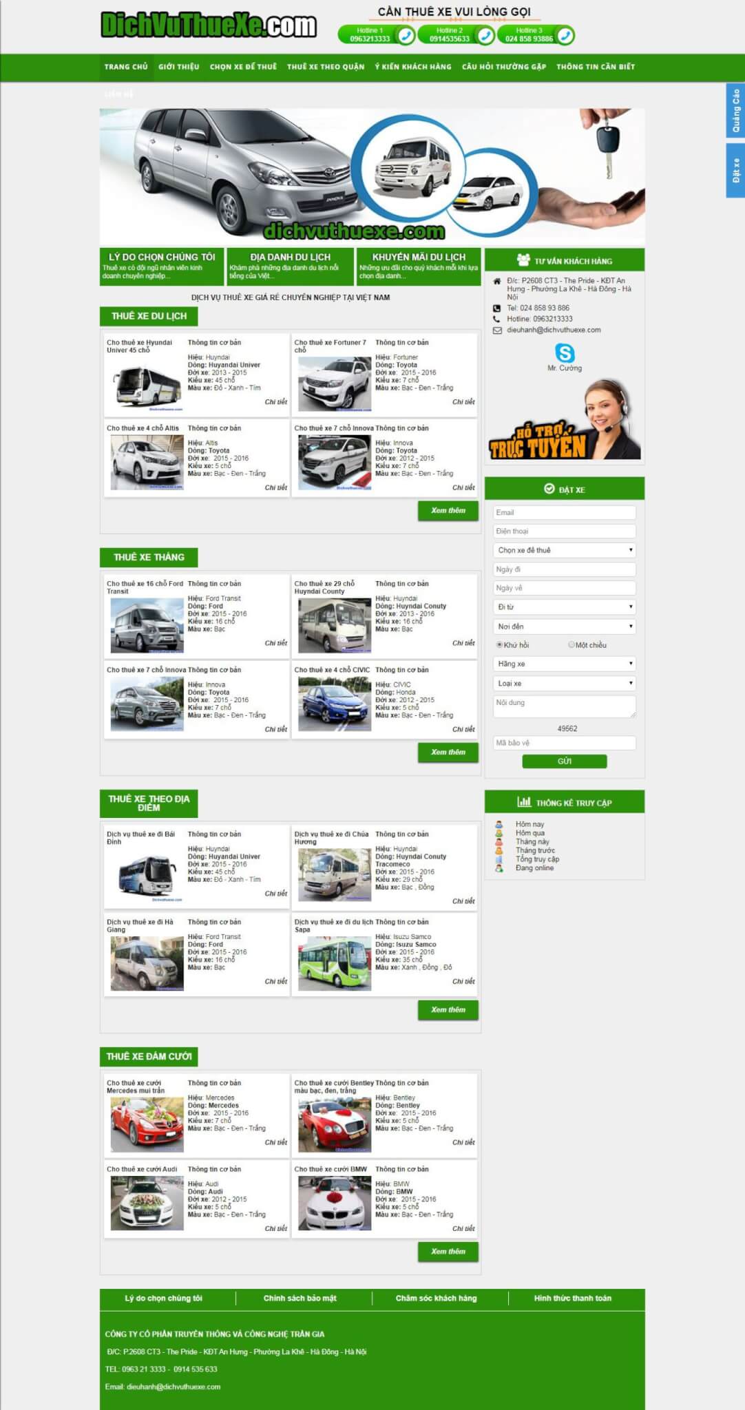 thiết kế website thuê xe 7 chỗ tại Huế 