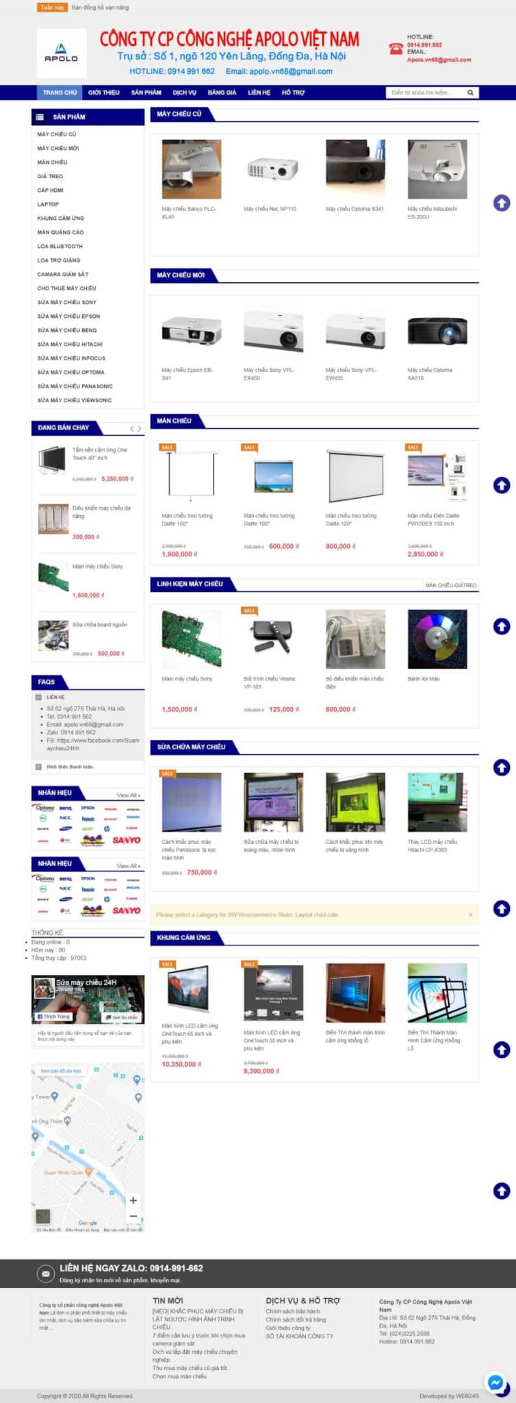 thiết kế website dịch vụ cho thuê máy chiếu tại Huế 