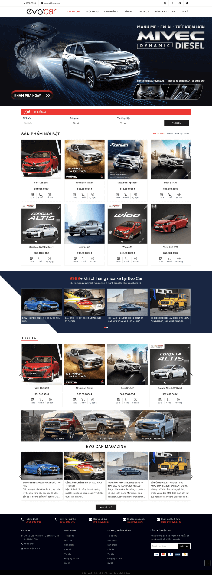 Giao diện website bán hàng Ô tô, xe máy Evo Car 8