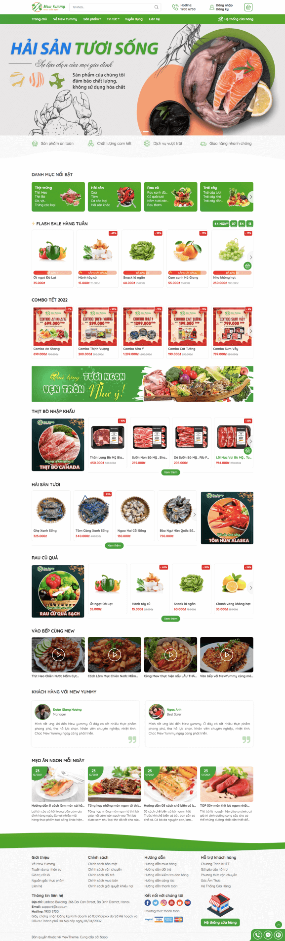 Giao diện website bán hàng thực phẩm Mew Yummy 5